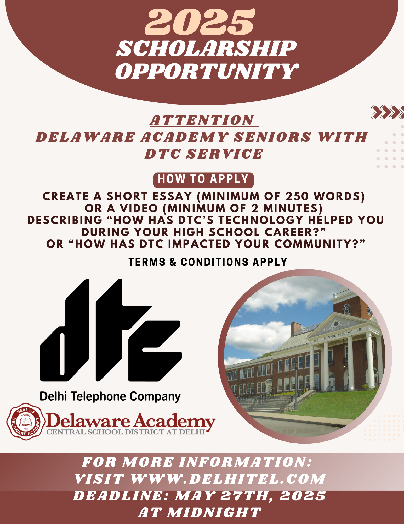 DA 2025 Scholarship Opportunity Flyer Delaware academy dtc scholarship 2025
